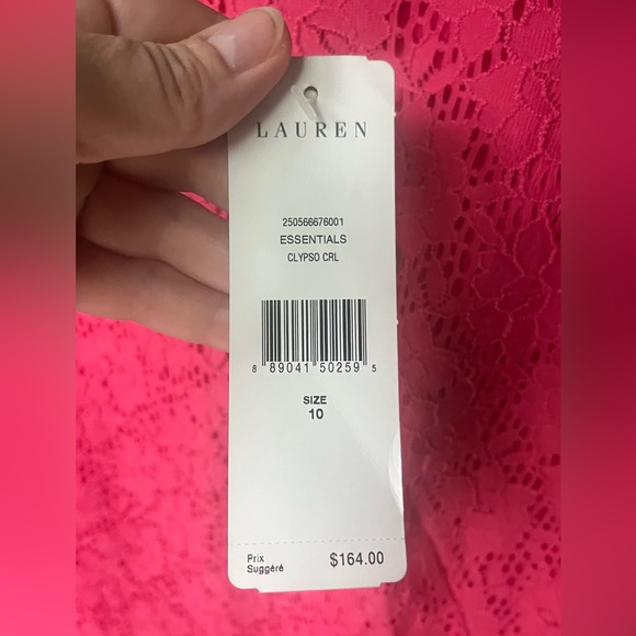 NWT Lauren by RL Dress in Calypso Coral Pink, Lace overlay, Size 10, Cap Sleeve - Picture 7 of 10